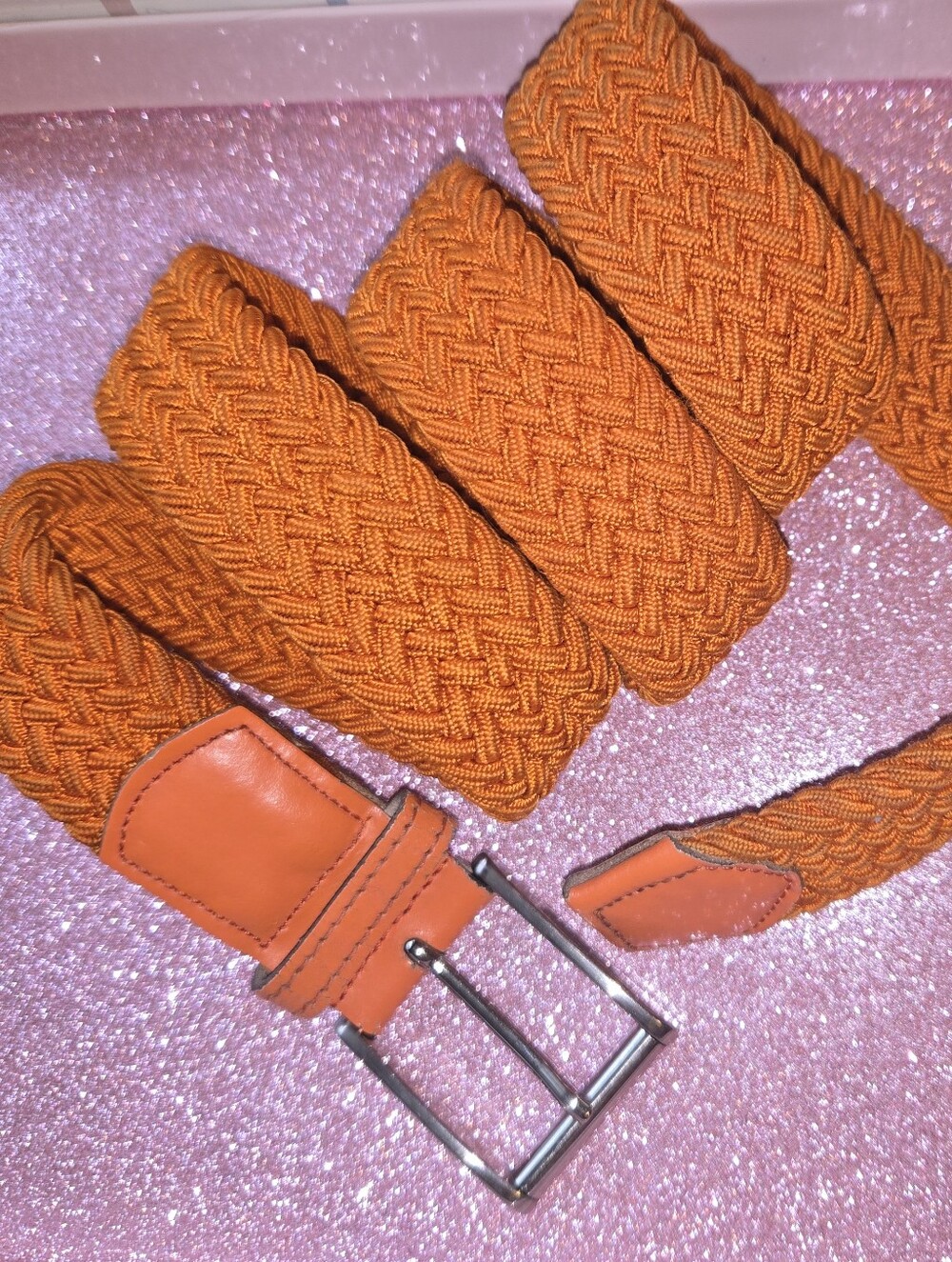 Ermenegildo Zegna Woven Belt Sz 31 Orange Italian Leather Trim Made in Italy